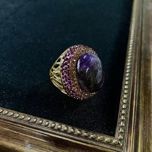 Vintage natural amethyst gemstone ring-Medieval style amethyst ring